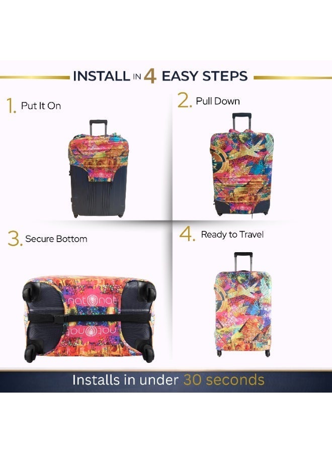 natOnat Travel Luggage Cover Protector - Suitcase Cover with Coloured Pattern- Stretchy, Washable Spandex & Polyester - Protects Against Dirt & Scratches - Travel Mosaic Design - Fits 48-53 CM Height ( Small ) - Image 5